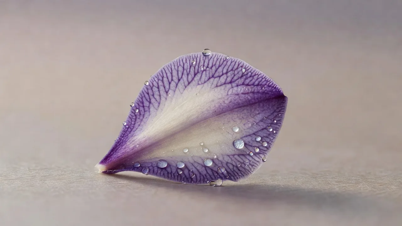 水滴がのった紫と白の蘭の花びら