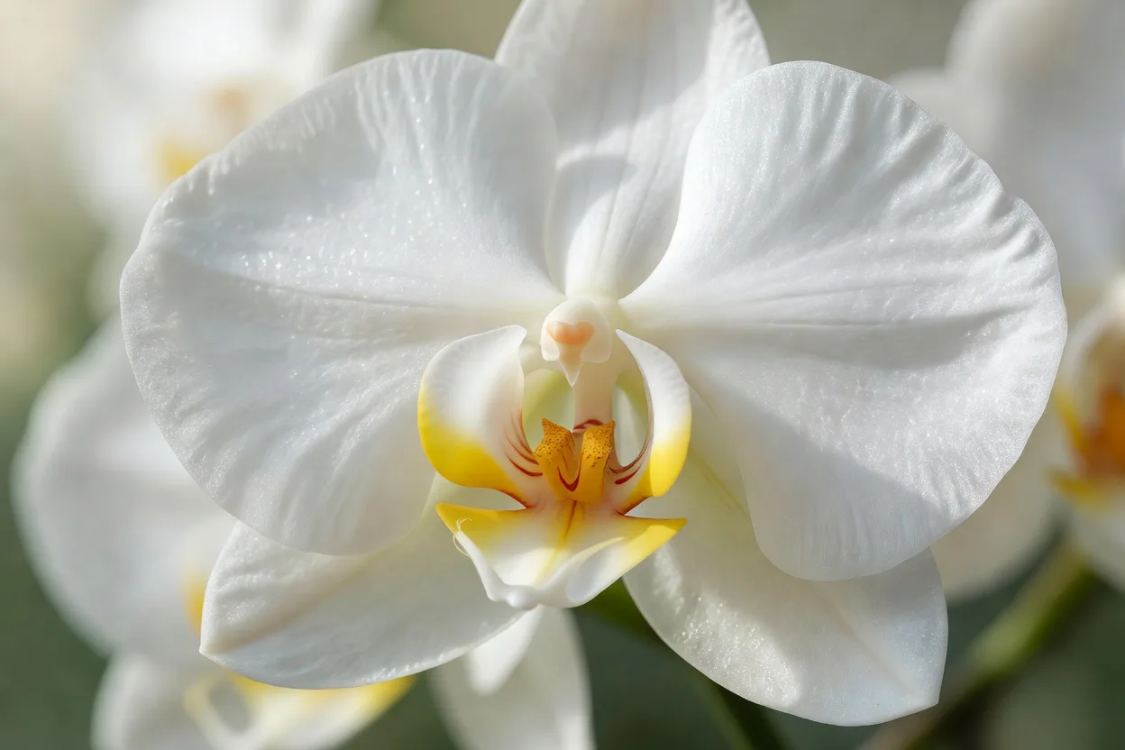 白い蘭の花の中心部のクローズアップ